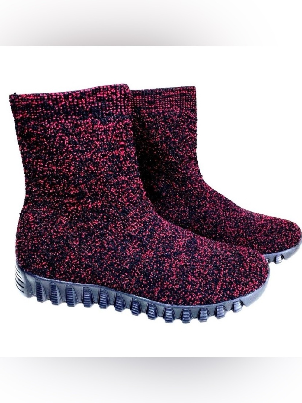 bernie mev. Women’s Knit Ankle Boots in Burgundy and Black